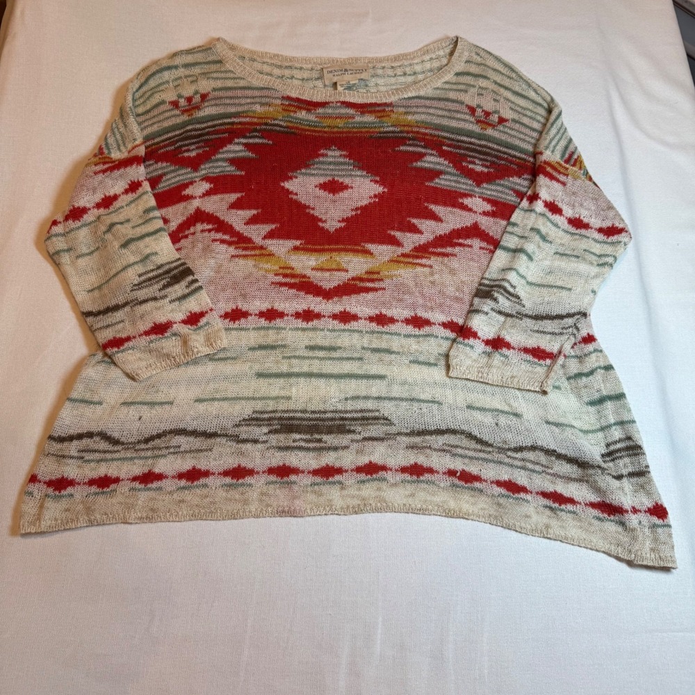 DENIM SUPPLY RALPH LAUREN‎ Women's Southwestern Geometric Sweater L Cotton Blend